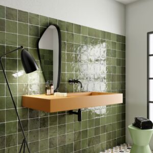 Monaco Zellige Botanical Green Square Glazed Ceramic