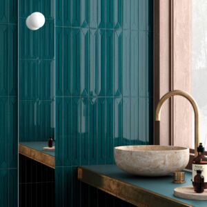 Palos Teal Crackle Glazed Ceramic Long Brick