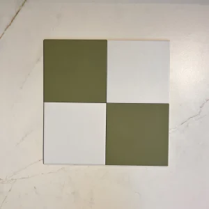 Victorian Patrona Lawn Green & Old White Chequer Porcelain (2 Full Tile Samples)